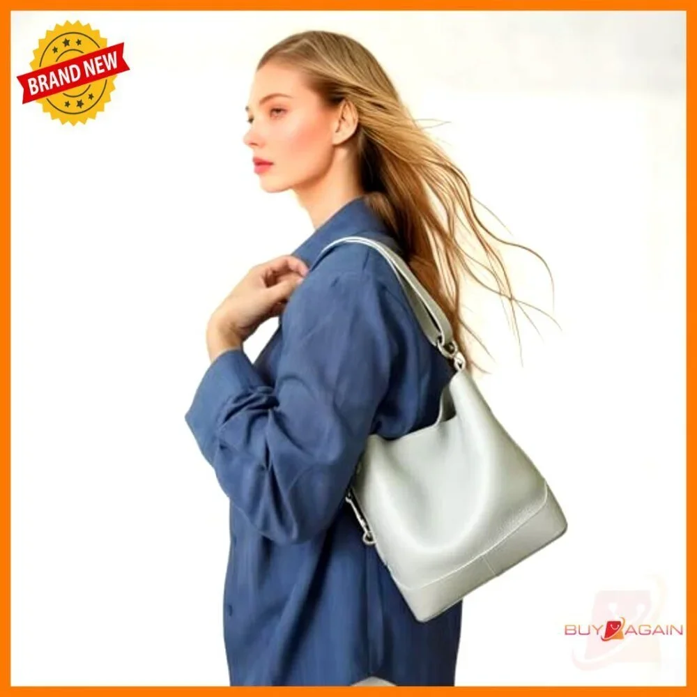 Genuine Leather Crossbody Bucket Bag with Adjustable Strap